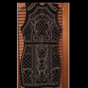 Embellished body con mini flapper style black dress